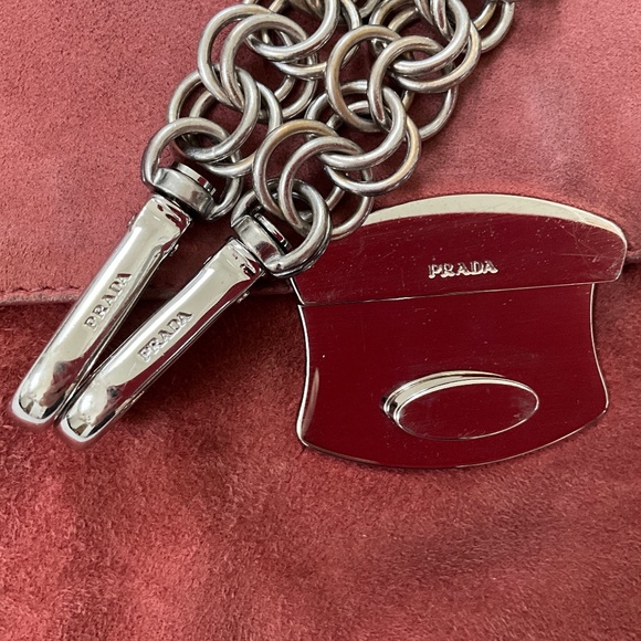 PRADA Vintage Camoscio Suede Metal Sound Bag Red - Picture 5 of 14
